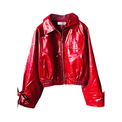 Zip Up PU Leather Solid Color Motorcycle Jacket