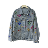 Nail Bead Inlaid Diamond Loose Denim Jacket