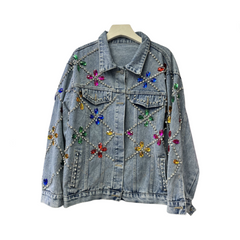 Nail Bead Inlaid Diamond Loose Denim Jacket