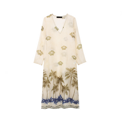 Floral V-Neck Long Sleeved Dress