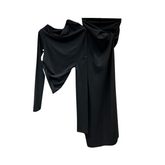 Irregular Sloping Shoulder Top + Hip Hugging Skirt