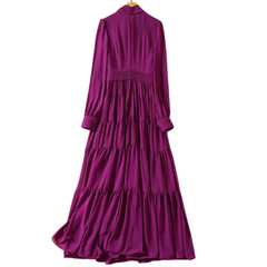 Purple Lantern Sleeve Lace Up Maxi Dress