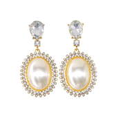 Pre Order: Big Oval Pearl Crystal Long Drop Earrings