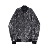 Sequined Baseball Collar Long Sleeved Jacket