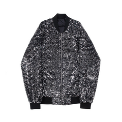 Sequined Baseball Collar Long Sleeved Jacket