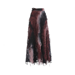 Tie Dye Fringe Midi Skirt