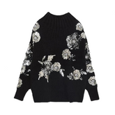 Sequined Flower Knitted Long Sleeved Sweater