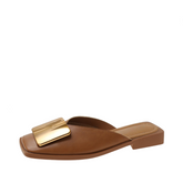 Metal Buckle Square Toe Flat Pumps