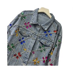 Nail Bead Inlaid Diamond Loose Denim Jacket