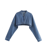 Solid Zip Up Short Denim Top