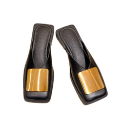 Metal Buckle Square Toe Flat Pumps