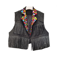 Colorful Diamond Tassel Short Vest