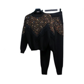 Rhinestones Pearl Beaded Knit Sweater + Wide Leg Pants