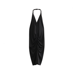 Pre Order: Backless Pleated Bag Hip Hanging Neck Dress