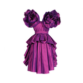 Purple Ruffle Edge V-Neck Mini Dress