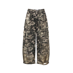 Pre Order: Bronzing Camouflage Multi Pockets Cotton Straight Pants