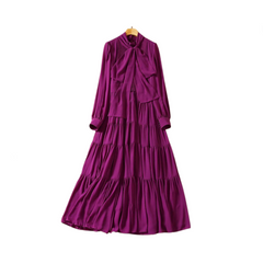 Purple Lantern Sleeve Lace Up Maxi Dress