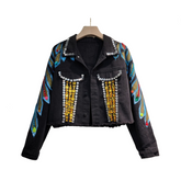 Handmade Nail Bead Short Denim Jacket