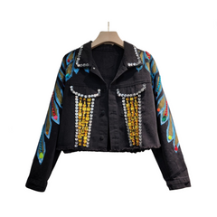 Handmade Nail Bead Short Denim Jacket
