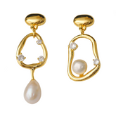 Retro Asymmetrical Pearl Zircon Earrings