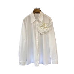 Pleated 3D Flower Loose Long Sleeved Shirt
