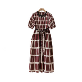 Geometric Round Neck Short Sleeve Waist Tie Dress