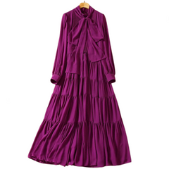 Purple Lantern Sleeve Lace Up Maxi Dress