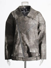 Inclined Zip Vegan Leather Belted Jacket