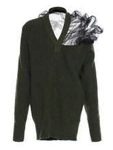 Mesh Flared Shoulder Knit Wool Sweater