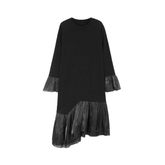 Mid-Calf Pleated Cuffs Hem Dress