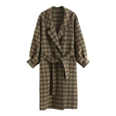 Monochrome Green Plaid Woolen Long Coat