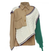 Multi Fabric Spliced Sweater