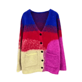Multicolor Patch Pockets Knit Cardigan