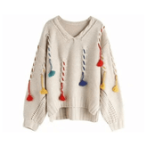 Multicolor Tassels Knitted Loose Sweater
