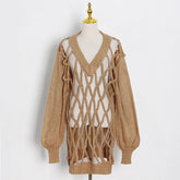 Net Overlay Loose Crochet Sweater