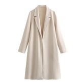 Notched Lapel Open Long Overcoat
