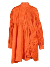 Orange Stand Collar Ruched Dress
