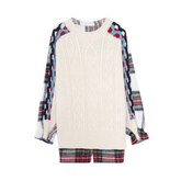 Plaid Contrast Spliced Knit Sweater