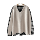 Plaid Patchwork Loose Knit Sweater
