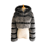 Plush Hooded Faux Fur Cropped Jacket