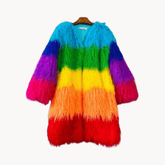 Plush Rainbow Faux Fur Winter Coat
