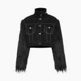 Plush Sleeves Turtleneck Denim Jacket