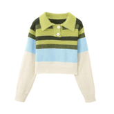 Polo Neck Striped Short Sweater