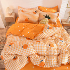 Orange Bedding Set Girls Boys Bed Linen Sheet Plaid Duvet Cover 240x220 Single Double Queen King Quilt Covers Sets Bedclothes