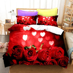 Red Rose Duvet Cover Set Full Size Soft Luxury 3D Rose Flower Microfiber Bedding Set 3Pcs Romantic Quilt Cover Queen King Size