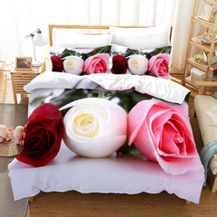 Rose Duvet Cover Set Full/Queen/King/Twin Size Soft Luxury 3D Rose Flower Microfiber Bedding Set 3Pcs Romantic Love Quilt Cover