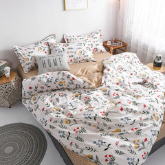 Floral Printed Home Queen Bedding Set Soft Fresh Comfortable Duvet Cover Set with Sheets Quilt Covers Pillow Cases 3-4 Pcs Sets