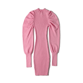 Puff Sleeves Knit Midi Dress