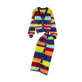Rainbow Stripes Knit Sweater + Skirt Set