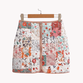 Retro Floral Zip-Up Quilted Skirt